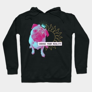 Pug Reality Dog Vaporwave Party Techno Glitch Fun Hoodie